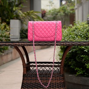 2015 Chanel Classic Flap Bag Rose Sheepskin leather A37586 Silver