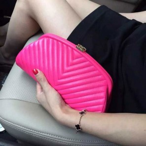 2015 Chanel Clutch Chevron Sheepskin Leather A35487 Rose