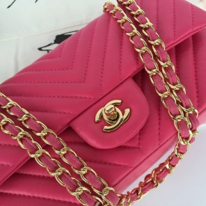 2015 Chanel Lambskin Chevron Quilting Classic Flap Bag 1112 Rose