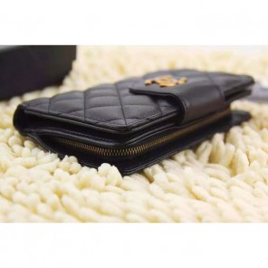 2015 Chanel Matelasse Bi-Fold Wallet Calfskin Leather A219006 Black