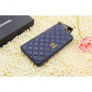 2015 Chanel Matelasse Calfskin Leather Zip Around Wallet A219007 Royal