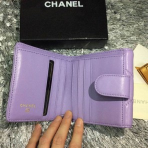 2015 Chanel Matelasse Tri-Fold Wallet Original Sheepskin Leather A48980 Purple