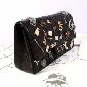 2015 Chanel Opper Badge Bag Original Leather 1112 Black