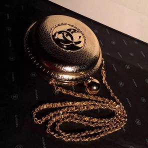 2015 Chanel Plexiglass Globe Clutch Bag Gold