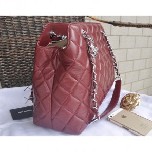 2015 Chanel Shopper Bag Sheepskin Leather A6853 Burgundy
