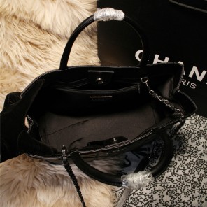 2015 Chanel Shopper Tote Bags Sheepskin Leather A68035 Black