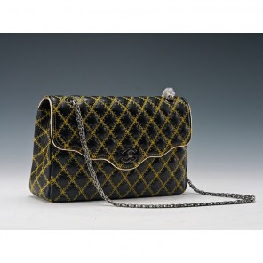 2015 Chanel Shoulder Bag Lambskin Leather A6989 Black&Yellow