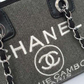 2015 Chanel Small Canvas Tote Shopper Bag A68043 Grey