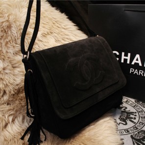 2015 Chanel Suede Leather Messenger Bag A68033 Black