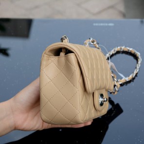 2015 Chanel mini Classic Flap Bag Apricot Sheepskin leather A37585 Silver