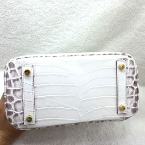 2015 Hermes Birkin 25cm Crocodile stripes Leather Handbag H25 White