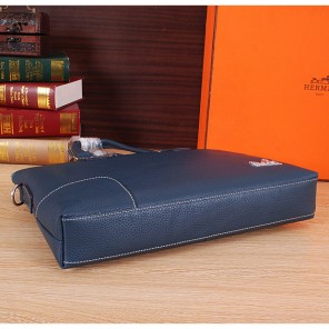 2015 Hermes Briefcase Grainy Calf Leather H8013 Blue
