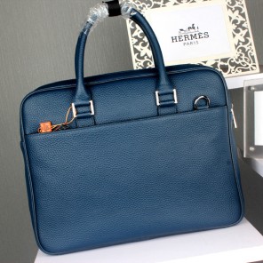 2015 Hermes Briefcase Original Grainy Leather H8021 Blue