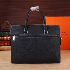 2015 Hermes Mens Briefcase Original Grainy Leather H8015 in Black