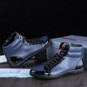 2015 Prada men Paint leather strap high-top casual shoes