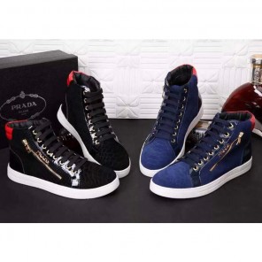 2015 Prada men Snake stripes high-top lace casual shoes