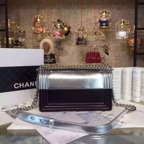 2016 Boy Chanel Flap Shoulder Bag Original lambskin leather A67086 Black&Silver