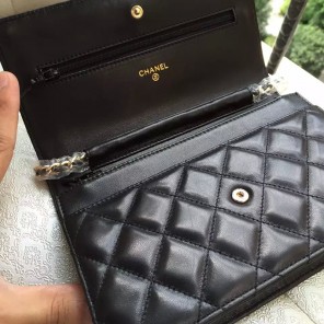 2016 Chanel A33814 Original Sheekskin Leather mini Flap Bag Black in Gold