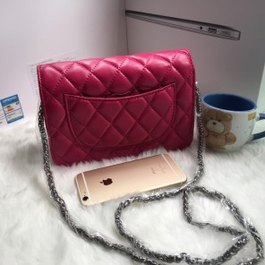 2016 Chanel A33814 Rose Sheekskin Leather Mini Flap Bag in Silver