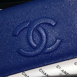 2016 Chanel Bi-Fold Wallet Blue Caviar leather A31509 Gold