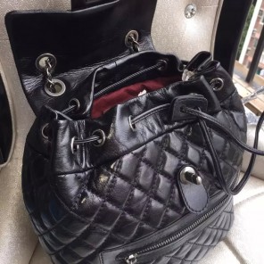 2016 Chanel Black Original Leather Backpack Embellished With a cc Signature