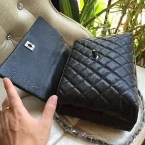 2016 Chanel Black Original Leather grained shoulder Tote bag A95168