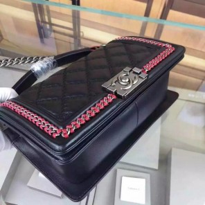 2016 Chanel Boy Flap Shoulder Bag Black Original leather A67086 Silver