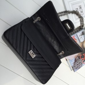 2016 Chanel Calfskin Leather Classic Flap Bag A30225 Black in Silver