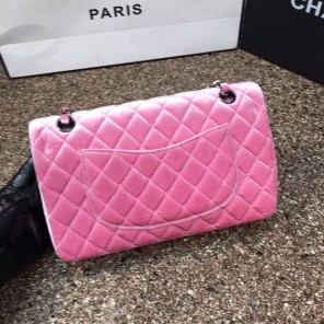 2016 Chanel Classic Flap Bag 1112 Original Pink velvet with Black Polished