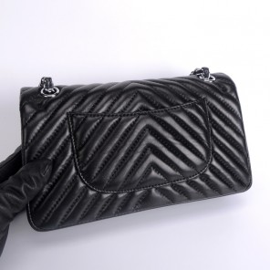 2016 Chanel Classic Flap Bag 1112 Sheekskin leather in Black with Silver