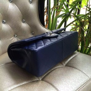 2016 Chanel Classic Flap Bag 1113 Blue Original Sheekskin leather Silver Hardware