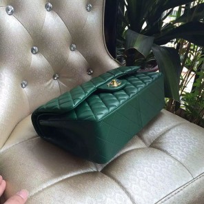 2016 Chanel Classic Flap Bag 1113 Green Original Sheekskin leather Gold Hardware
