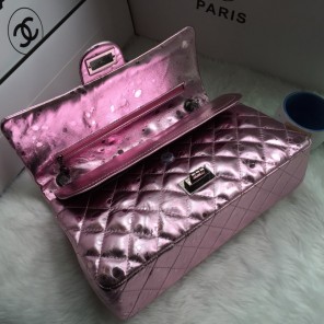 2016 Chanel Classic Flap Bag 1113 Shiny Iridescent Leather in Pink