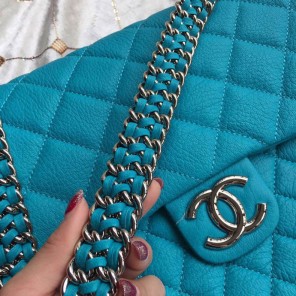 2016 Chanel Classic Flap Bag Original Deerskin Leather A94005 Blue