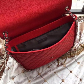 2016 Chanel Classic Flap Bag Original Deerskin Leather A94005 Red