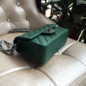 2016 Chanel Classic Mini Flap Bag A1114 Green Original Caviar leather Silver