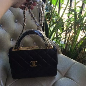 2016 Chanel Classic Top Handle Bag Original Sheepskin Leather A92236 Black