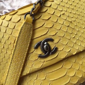 2016 Chanel Classic Top Tote Bag Original Snake Leather A95169 Yellow