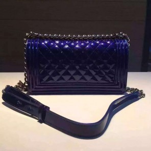 2016 Chanel LE Boy Flap Shoulder Bag Original Patent Leather A67086 Blue