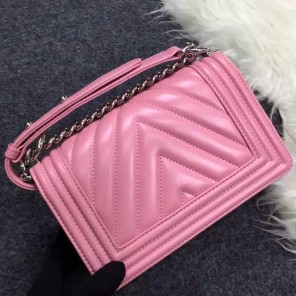 2016 Chanel LE Boy Flap Shoulder Bag Original sheepskin Leather A92059 Pink