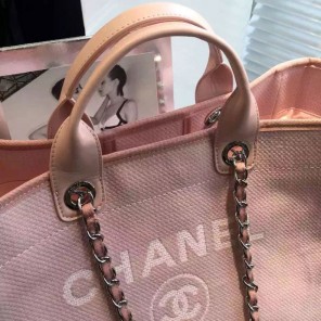 2016 Chanel Large Canvas Tote Shopping Bag A68046 Light Pink