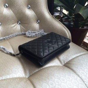 2016 Chanel Latest WOC A80697 Black Original Leather Mini Bag Silver