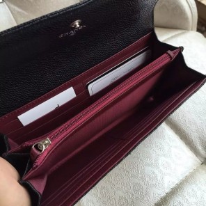 2016 Chanel Matelasse Bi-Fold Wallet Original Caviar Leather A50096 Black with Silver