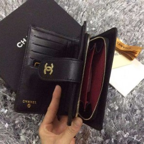 2016 Chanel Matelasse Bi-Fold Wallet Sheepskin Leather A50073 Black
