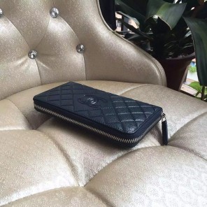 2016 Chanel Matelasse Zip Around Wallet Blue Original Caviar leather A50097 Gold