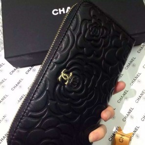 2016 Chanel Matelasse Zip Around Wallet Sheepskin leather A50071 Black