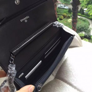 2016 Chanel WOC A33814 Black Original Leather Mini Bag Silver