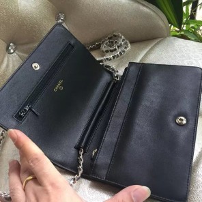 2016 Chanel WOC mini Flap Bag Grey Original leather A80746 Black&Gold