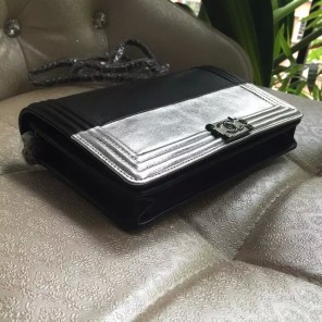 2016 Chanel WOC mini Flap Bag Grey Original leather A80746 Black&Silver