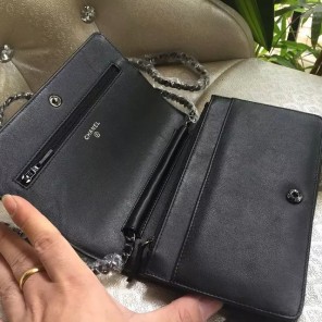 2016 Chanel WOC mini Flap Bag Grey Original leather A80746 Black&Silver